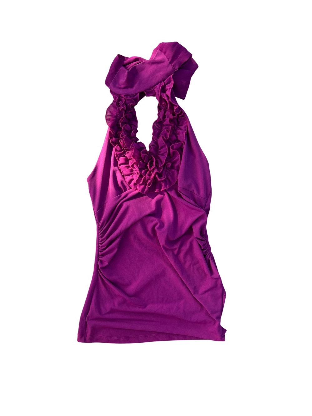 Candie’s Y2K Halter Tank Top Ruffle Fuchsia Glam